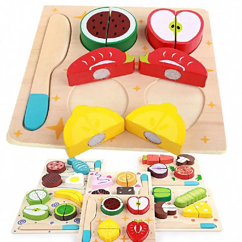 

Деревянная нарезка фрукты овощи десерт пазл 6 стилей детская кухня игрушки Детские ролевые игры Кулинария обучающая игрушка