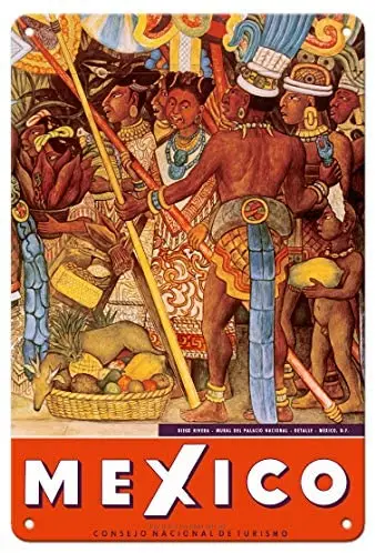 

Мексиканские ацтекские индейцы-детали росписи-Национальный дворец (palacо национал)-металлический жестяной знак