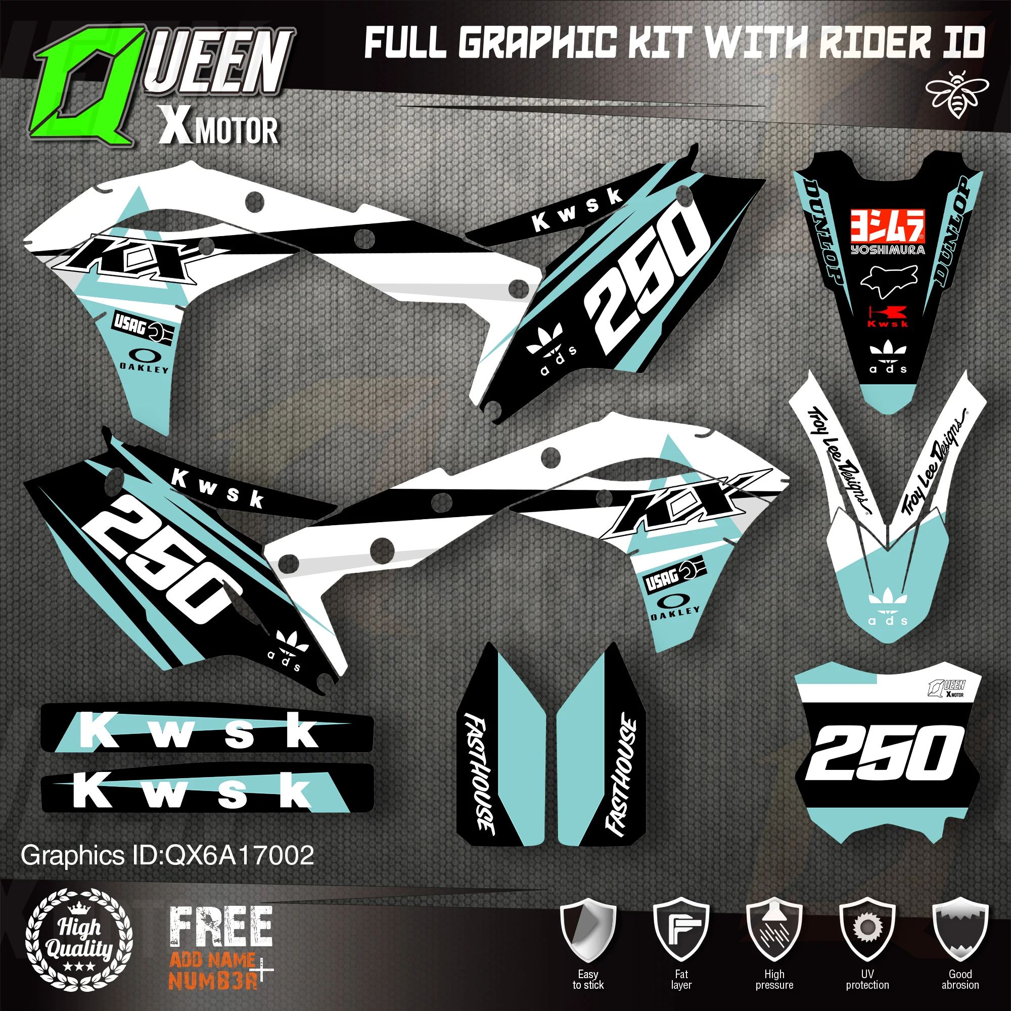 

Queen X MOTOR Custom Team графические наклейки, Набор наклеек для Kawasaki Decal 2017 2018 2019 2020 KXF 250 002