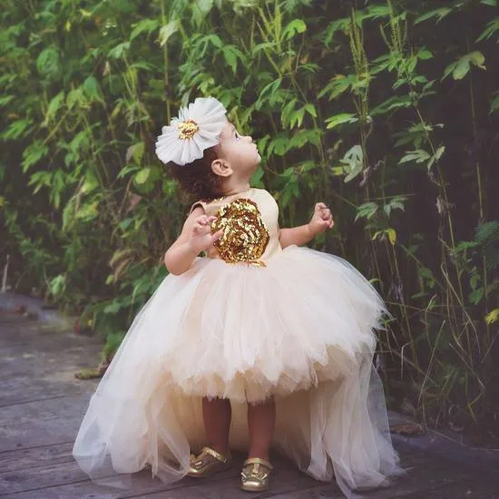 Enlarge Infant Girl Clothes Sequined Champagne Tulle Baptism Dress Baby Girls Party Gown Princess Ceremony Infant 1 Year Birthday Dress