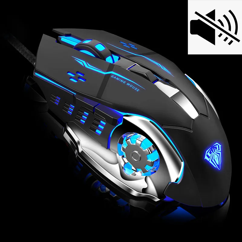 Black with Silent Профессиональная макросъемная игровая мышь AULA, профессиональная, светодиодный, проводная, игровая мышь для ПК, компьютера, ноутбука, мыши, регулируемая, 3200 dpi, бесшумная, Mause Gamer - Цвет: Black with Silent