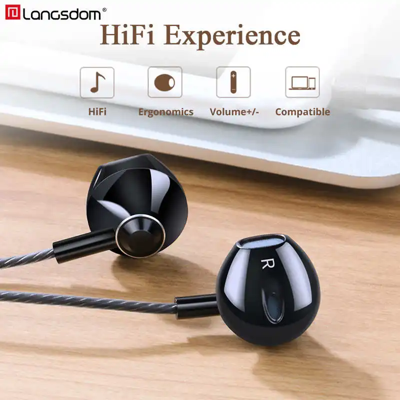 Langsdom металлические наушники с микрофоном 3,5 мм Проводная стереогарнитура Hifi в ухо наушники для телефона Xiaomi