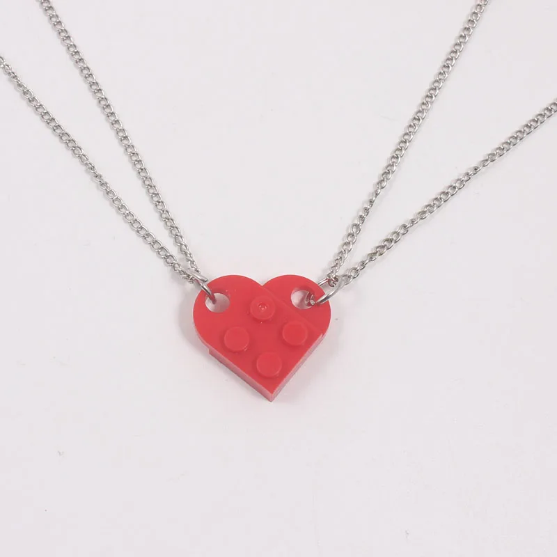 

2Pcs Cute Love Heart Brick Pendant Necklace for Mother and Daughter Couples Women Lego Elements Mothers Day Jewelry Gift