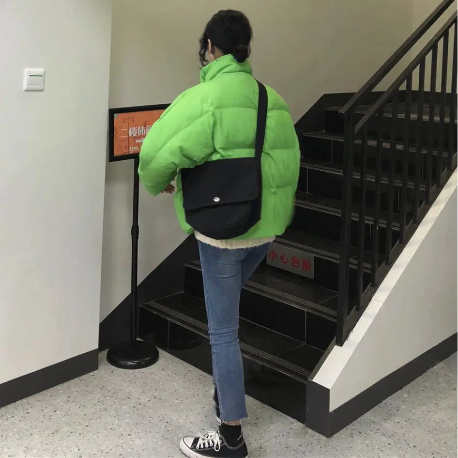 Новинка 2019 зимний женский пуховик короткий свободный однотонный черный зеленый