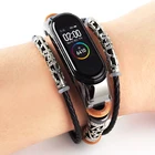 Кожаный ремешок для xiaomi mi band 4 5, металлический браслет, украшение в народном стиле для mi band 6 nfc для mi band 4, браслет для xiaomi mi band 3