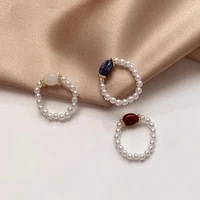 korean temperament simple and sweet girl retro synthetic stone pearl handmade color index finger ring 2021 new trend