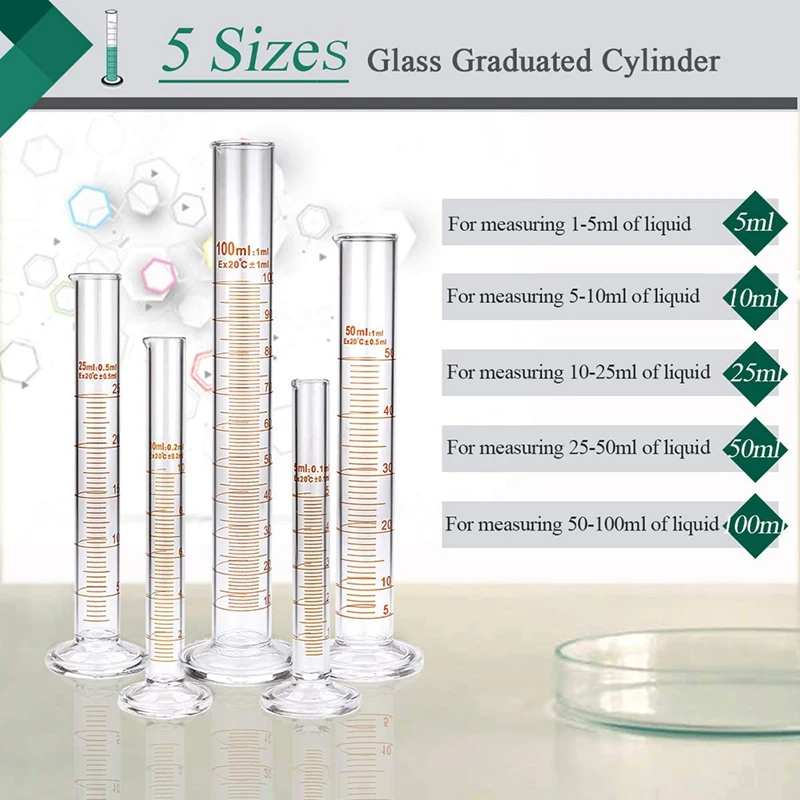 

Glass Graduated Measuring Cylinders Set,Premium Borosilicate Cylinders Kit with 3 Pipettes+2 Brushes+1 Stirring Rod
