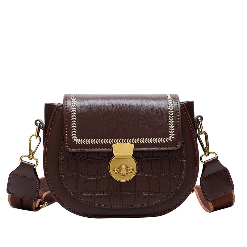 

Saddle Bag Leather Flap Crossbody Shoulder Purse Fashion Woman Bag 2021 New Stone Pattern Vintage Shoulder Bag Women Handbag