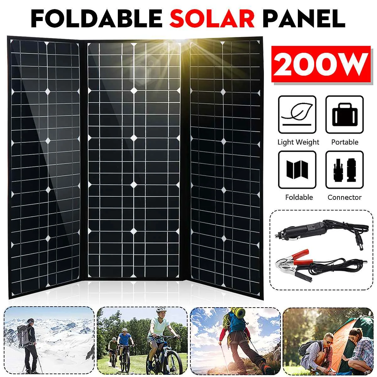 

200W 18V Foldable Solar Panel Flexible Mono Monocrystalline 5V USB 12V DC 12V For Camping/Boat/RV/Travel/Home/Car Battery Solar