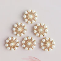 10 pcslot alloy christmas round gold pearls rhinestone buttons for clothing flatback wedding embellishment jewelry craft