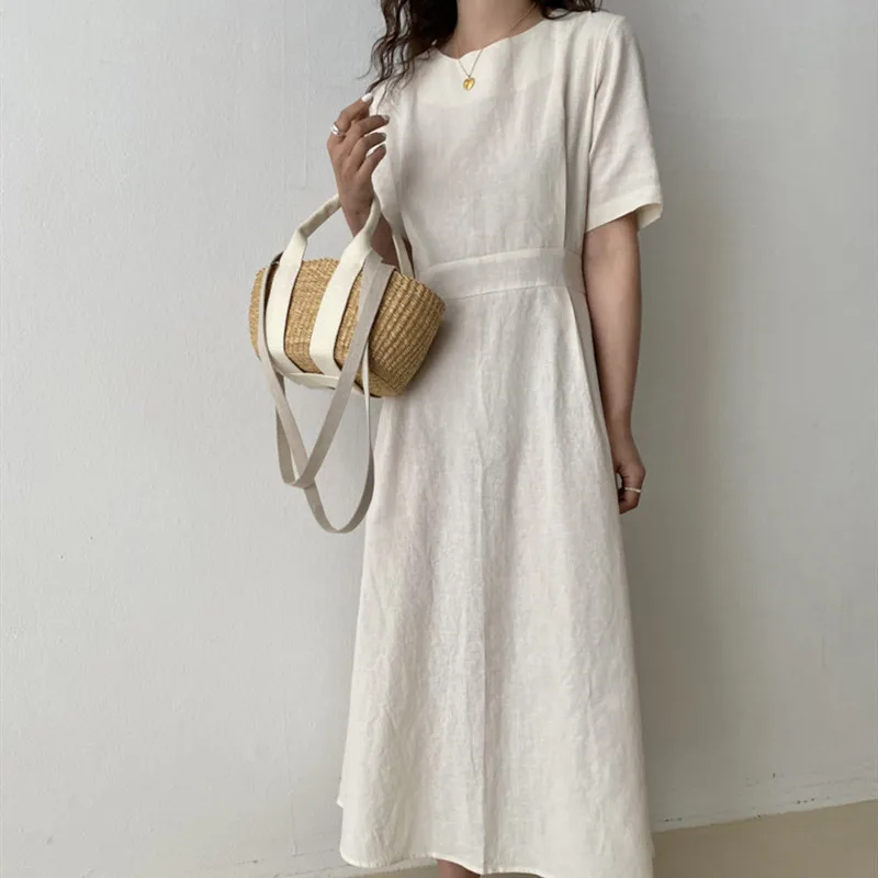 

Макси длинное платье женское в винтажном стиле; Платье в Корейском стиле летнее платье с короткими рукавами трапециевидной формы с круглым ...