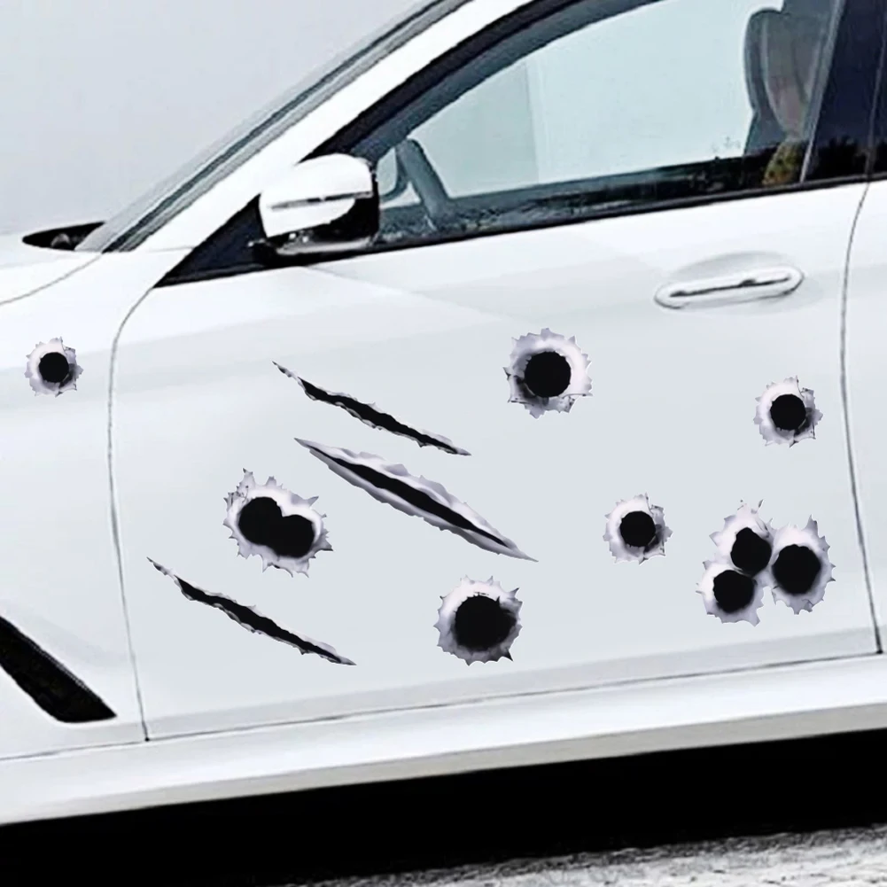 

Waterproof Car Stickers 3D Simulation Bullet Hole Funny Decal Car-covers DIY Motorcycle Scratch Hole Stickers Car-styling Decals