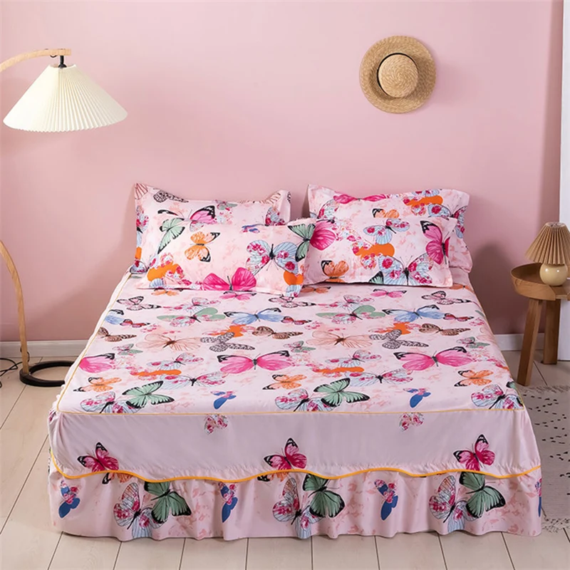 

NEW Fashion Bed Sheet Bedspread Bed Skirt Sheet Single Bed Dust Ruffle Flower Pattern Bed Cover Sheets no pillowcase