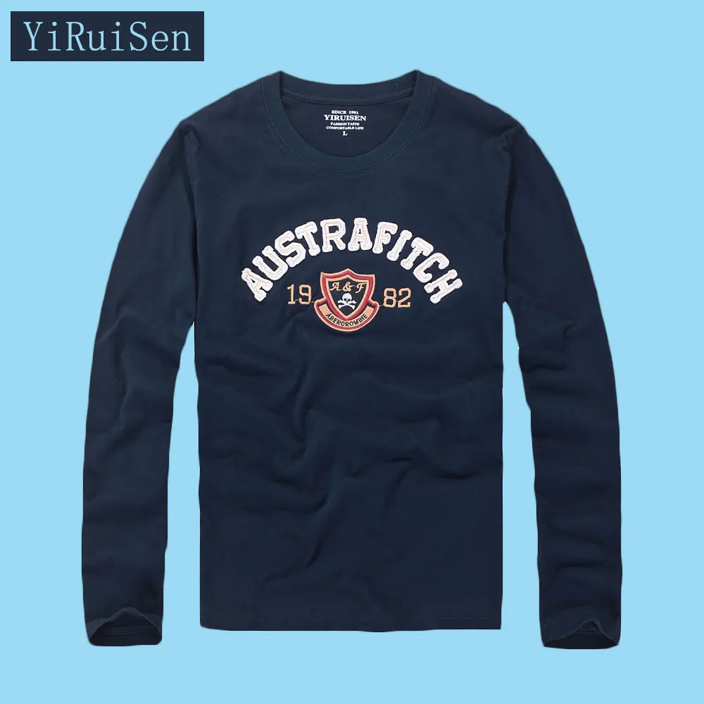 

Vintage Autumn 100% Cotton Embroidery Male Clothing O-Neck Mens Long Sleeve T-Shirt Regular Breathable Fashion Letter Top Tee