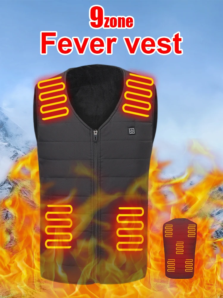

9 Heating Zone Heated Vest USB Charge Heated Sleeveless Jacket with 3 Adjustable Levels Thermal Vest Winter Warm Heat Ves S-5XL