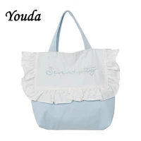 new womens fashion canvas bag girls letter embroidery female hand bag student cute all match large capacity reusable tote bag