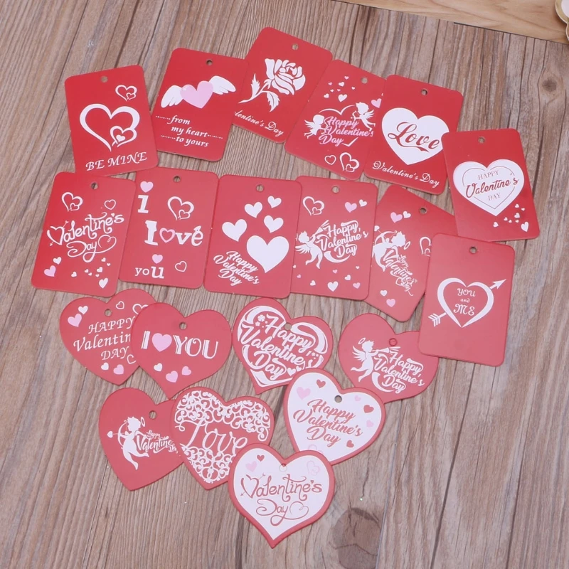 

200Pcs 20 Styles Red Valentines Tags Paper Gift Tags Hang Labels with Twines Kit
