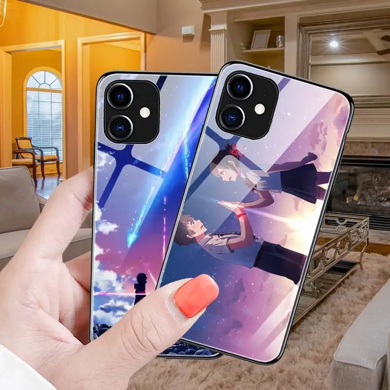 Чехол для телефона с аниме Taki Miyamizu Mitsuha светящийся из закаленного стекла iPhone 11 12 Pro