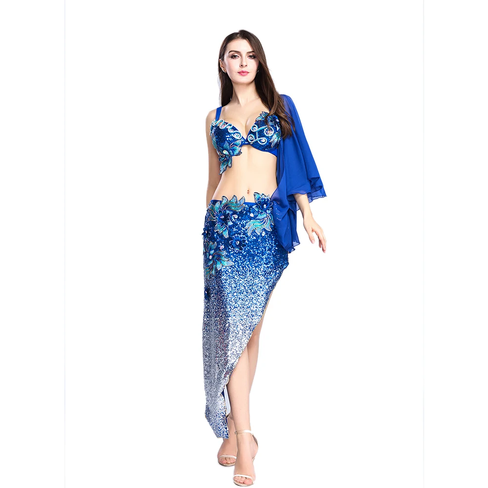 Dark Blue Женский сексуальный костюм для танца живота, костюмы для восточных танцев, бюстгальтеры+ длинная юбка для женщин, комплект из 2 предметов, одежда для танца живота - Цвет: Dark Blue