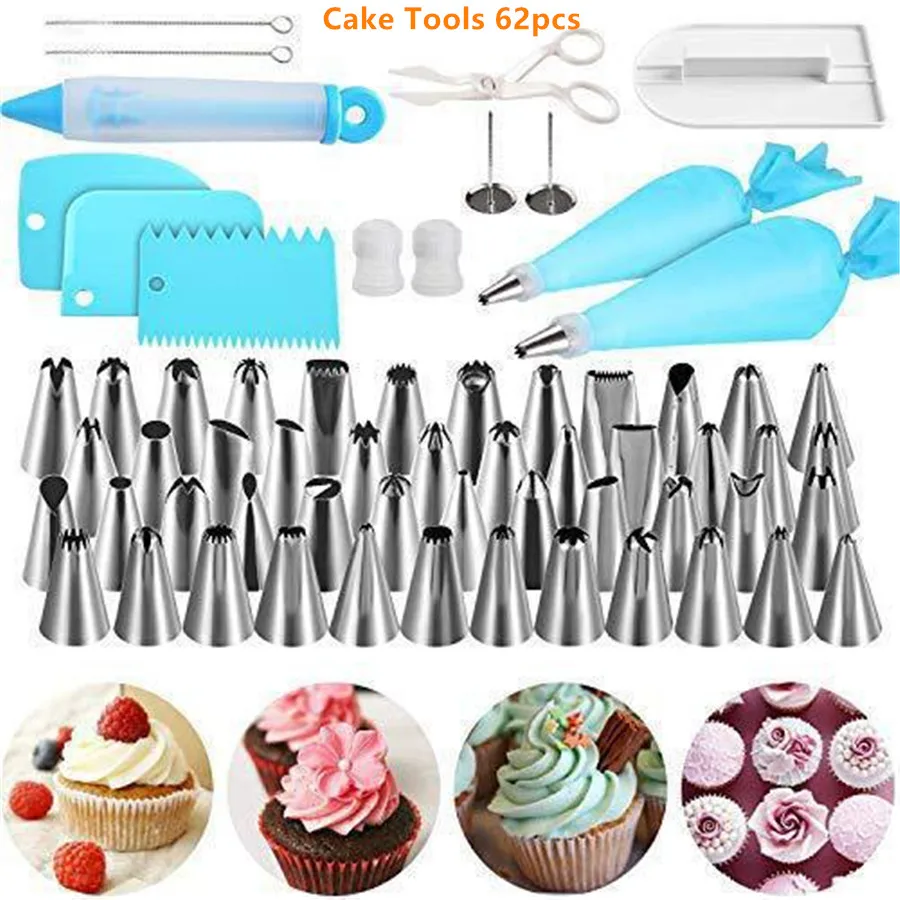 

62 PCS/Set Pastry Bag Tips Pastry Bags +48 Nozzle Set Cookie Cake Decorating Tools Kitchen DIY Icing Piping Cream Reusable