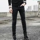 Мужские джинсовые брюки, новинка 2021, повседневные облегающие черные джинсы, мужские прямые брюки-карандаш, модные мужские уличные обтягивающие мужские джинсовые брюки