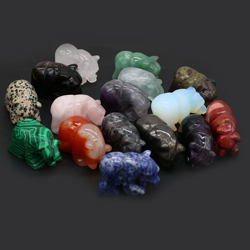 

Wholesale2PCS Natural Stone Rose Quartz Amethyst Ornament Bear Shape Stones Beads Crafts Making DIY Home Decoration Jewelry Gift