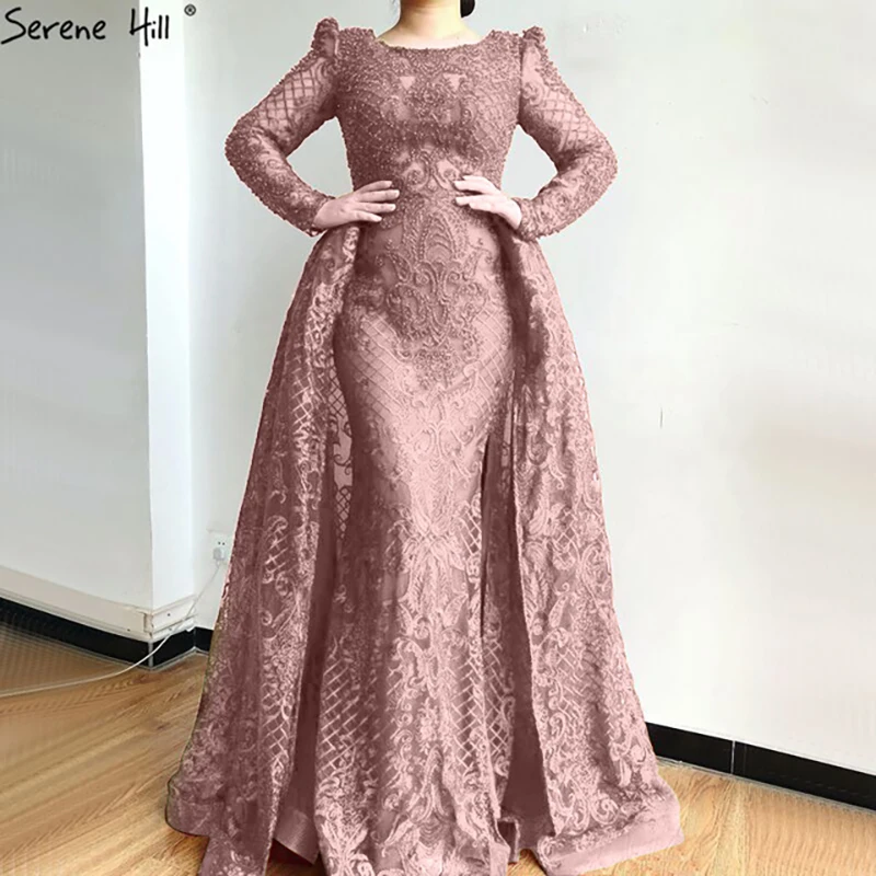 Винно-красное вечернее платье с длинным рукавом Дубай 2020 Русалка О-образным