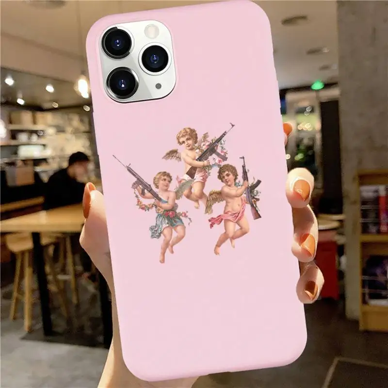 

Renaissance angels Novelty Phone Case Pink Candy Color for iPhone 6 7 8 11 12 s mini pro X XS XR MAX Plus