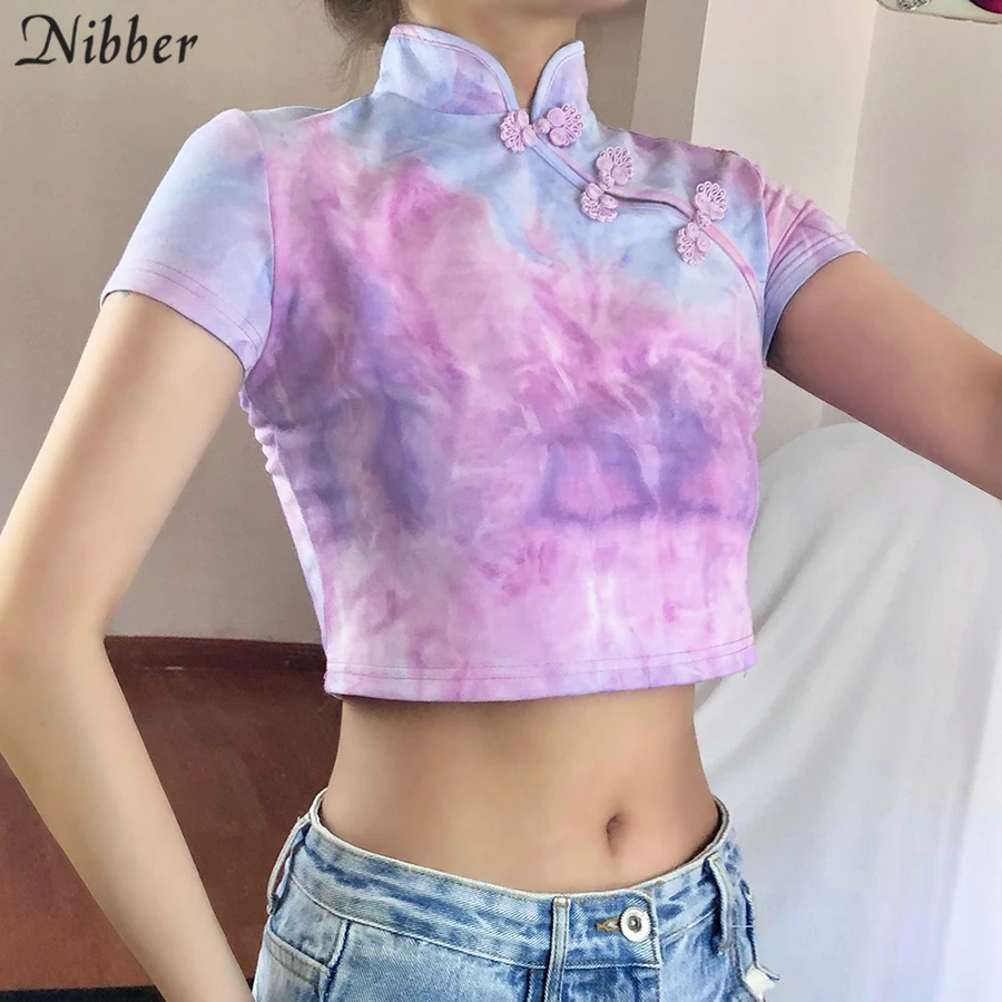 Nibber летний Ретро Китайский стиль графический кроп Топ Женская мода элегантная