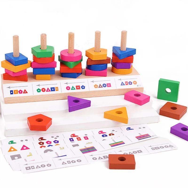 

Baby Toy Stacking Blocks Developmental Wooden Puzzle Tumble Block Early Learning Sorting & Matching Game for Kids Age3+