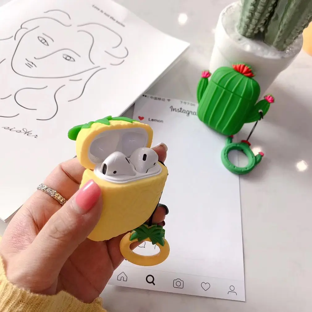 Креативный Мягкий силиконовый чехол с рисунком ананаса кактуса для Airpods