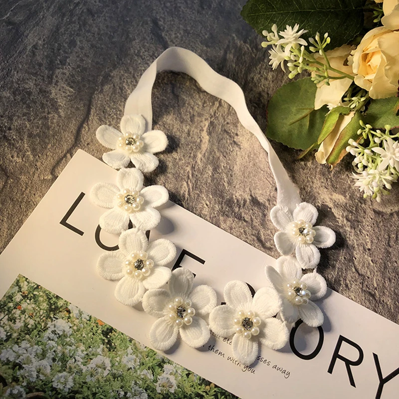 Baby Headband Lace Newborn Photo Props Cute Girls Daisy Hair Accessories Nylon Infant Pearl Head Bands Kids Hairband Gift | Мать и