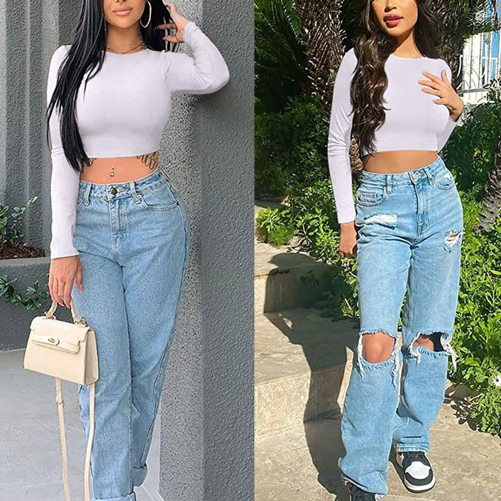 

Fashion Women's Sexy Long Sleeve Round Neck Tops Casual Solid Color Vintage Plain Autumn Streetwear T Shirt Cotton Clothes