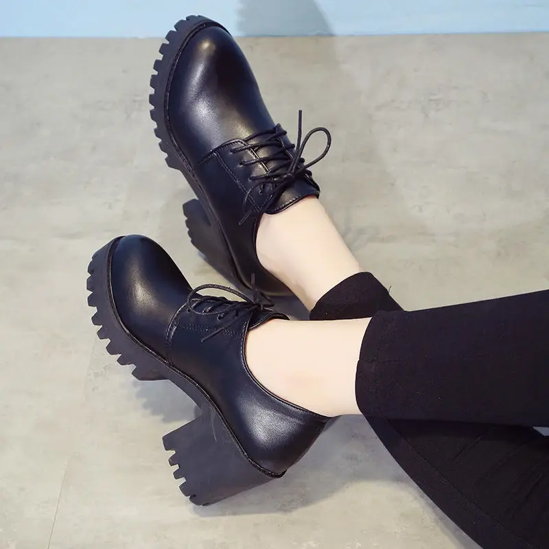 Женские офисные туфли LIHUAMAO вечерние на блочном каблуке со шнуровкой и круглым