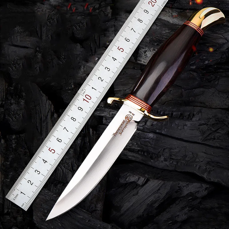 

Hysenss Russia Cheka Outdoor Camping Hiking Hunting Survival Tactical Knife 9CR18mov Blade Brass Gauntlets Peeling Edc Tool