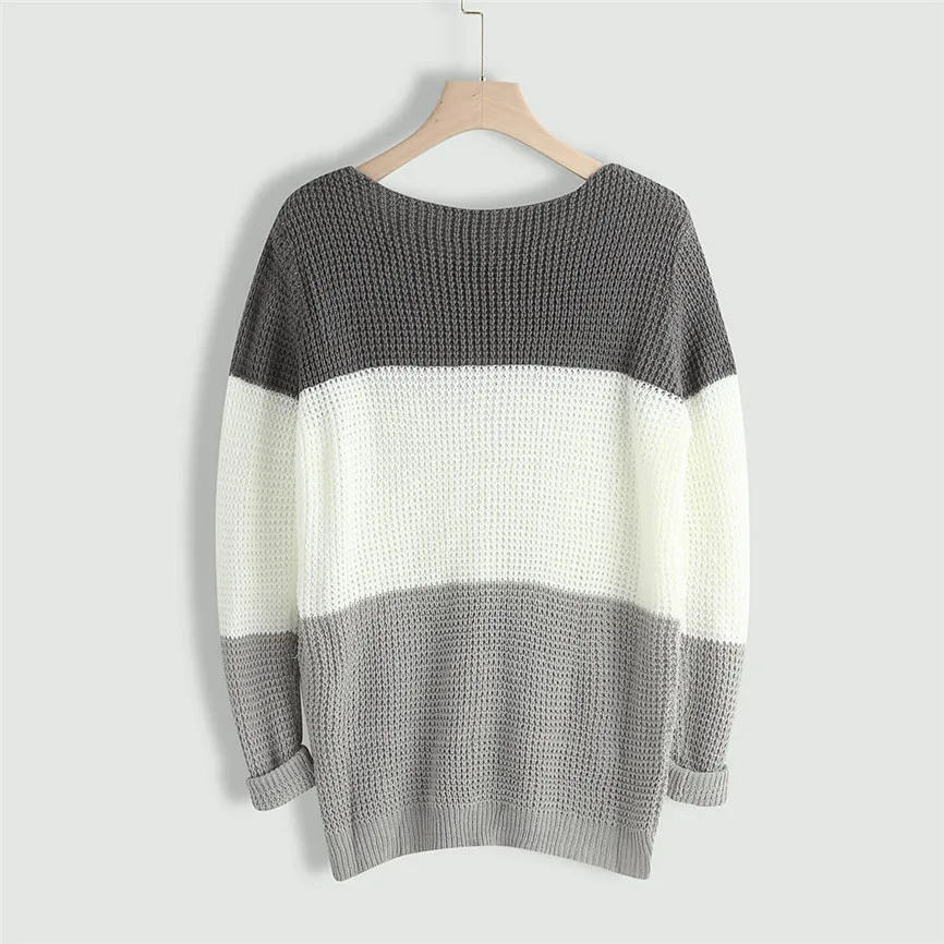 Женский свитер большого размера Повседневный вязаный с круглым вырезом женские