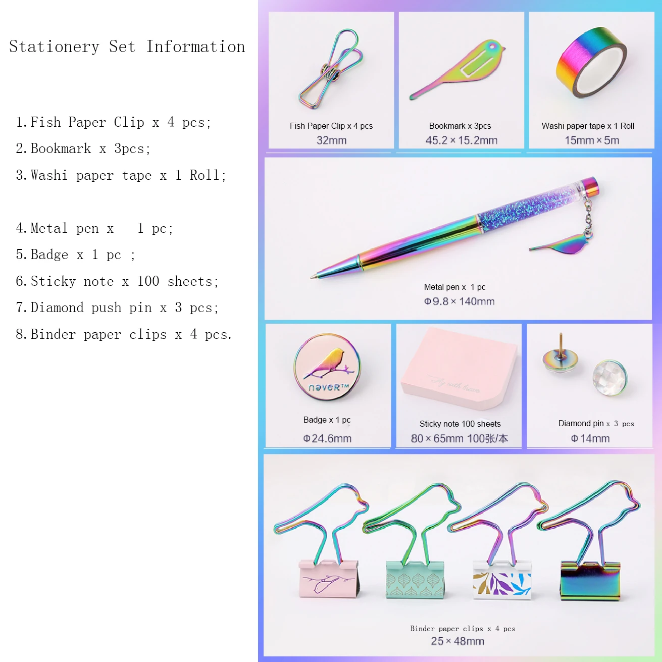 

Fly Bird Series Gift Stationery Sets Binder Paper Clip Bookmarks Sticky Note Desk Decorative Accessories Office Supplies