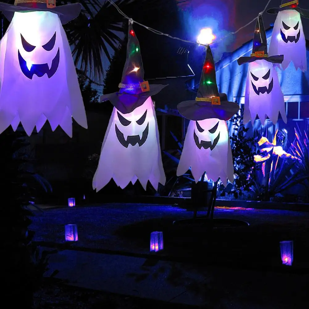 

5 шт. светящийся Хэллоуин уникальная шляпа ведьмы со светодиодной подсветкой страшные светящиеся лампочки подвесной садовый домашний деко...