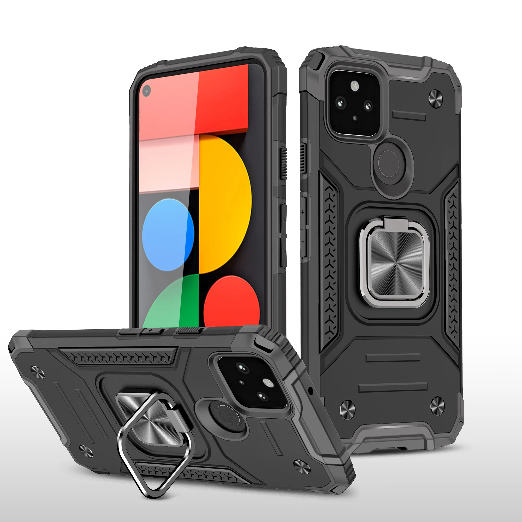 

Fashion Ring Mignetic Bracket Anti Fall Phone Case For Google Pixel 4A 5 5A 5G Armor Rugged Heavy Shockproof Protection PC Cover