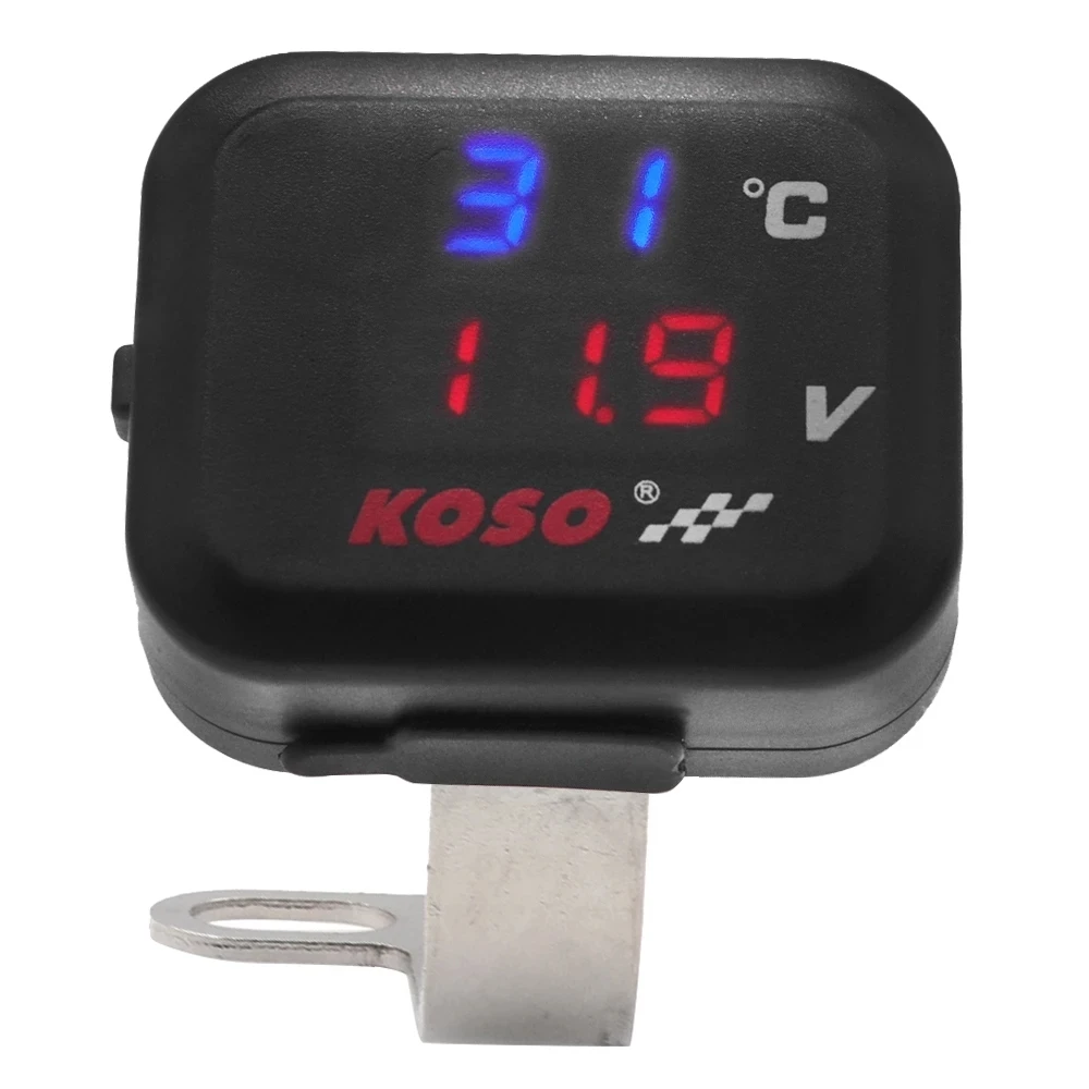 

Мотоциклетный воздушный термометр Koso, светодиодный вольтметр с индикатором напряжения для мотоцикла, функция 2 в 1, вольтметр с дисплеем и USB
