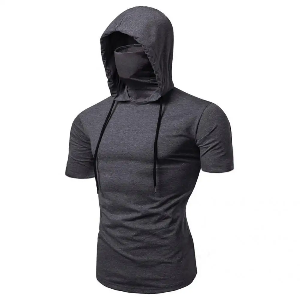 

Slim Great Sweat Absorption Men Shirt Drawstring Sweatshirt Short Sleeve for Gym