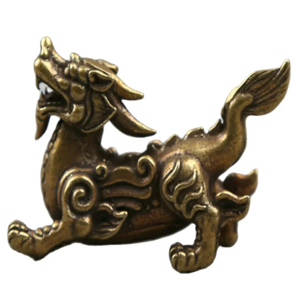 Китайская Бронзовая статуэтка-животное 2 4 дюйма Kylin Chi-Lin Qilin дракон зверь