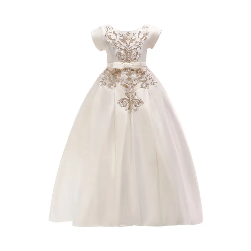 Платье для девочек платья с короткими рукавами и цветочной вышивкой Детские