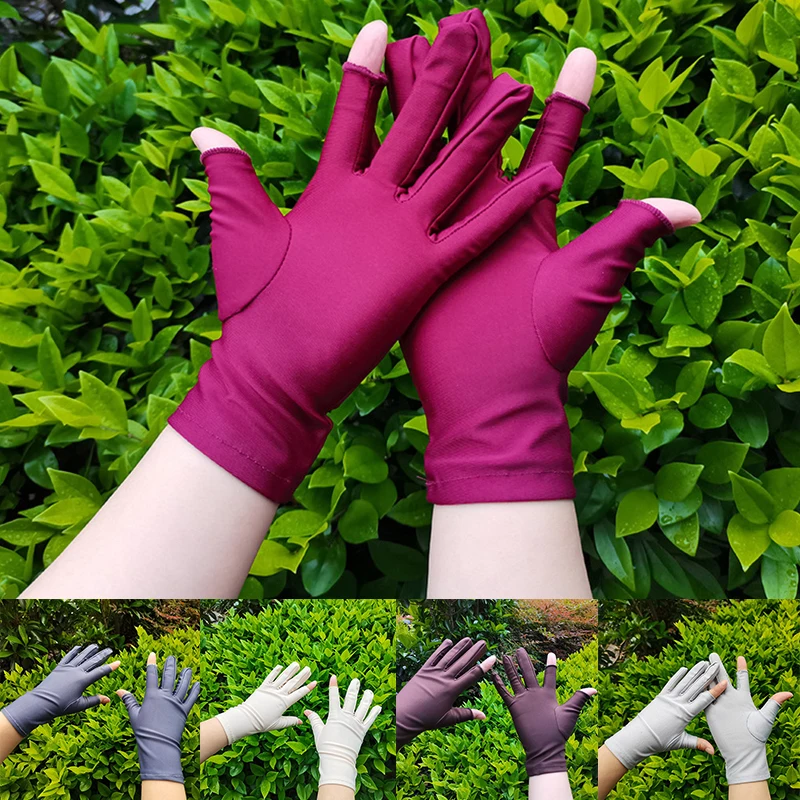 

Ladies Half Finger Thin Mittens Solid Color Fingerless Gloves Summer Sunscreen Anti-UV Anti-Slip Driving Gloves For Women