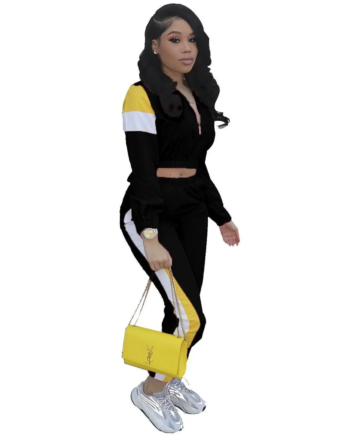 Женский спортивный костюм из двух предметов комбинированный короткий топ на