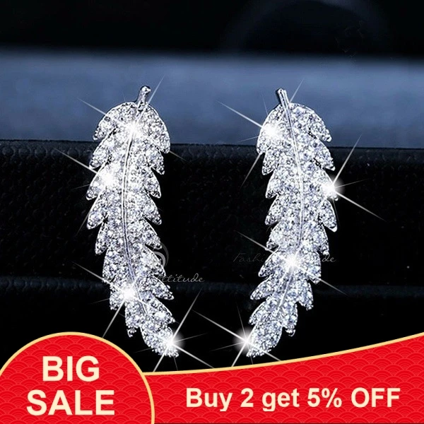 Женские серьги из стерлингового серебра 925 пробы с золотым пером и блестящим