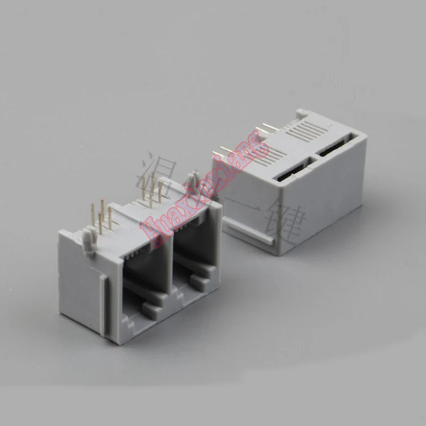 50PCS/Lot 5521 PCB 2 Two Port RJ11 6P4C Female Jack/Socket Connector For phone 90 degree Grey/Black Color | Обустройство дома