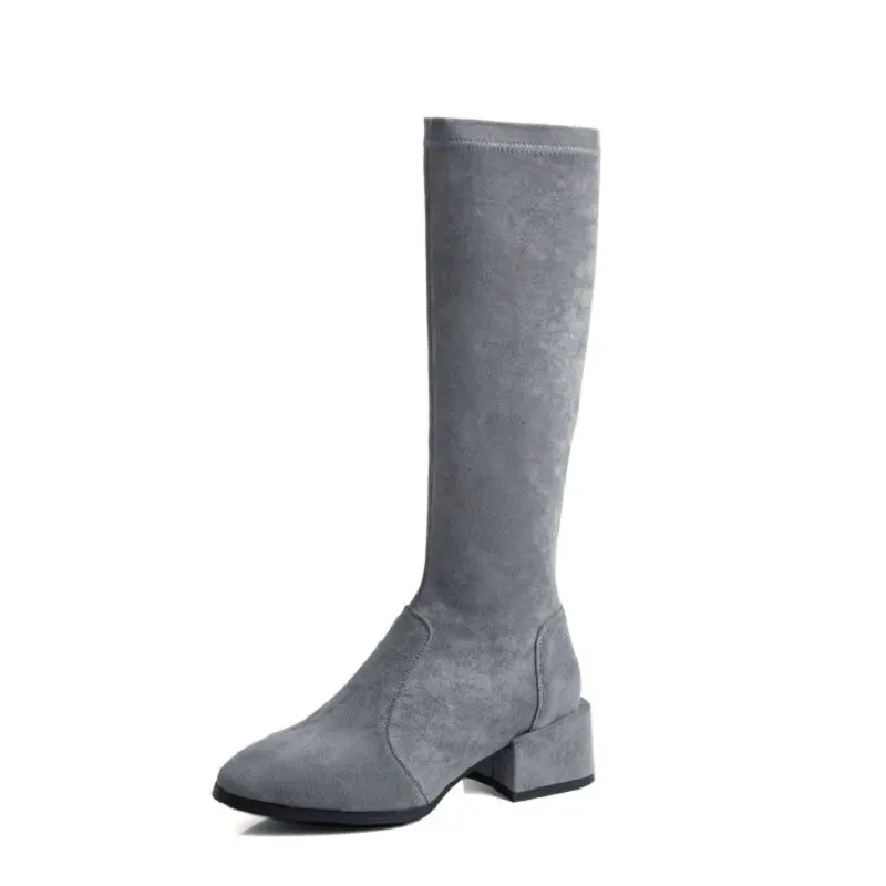 

ZawsThia luxury brand designer winter woman shoes grey black chunky high heels womens knee-high boots stretch boots size 33-43
