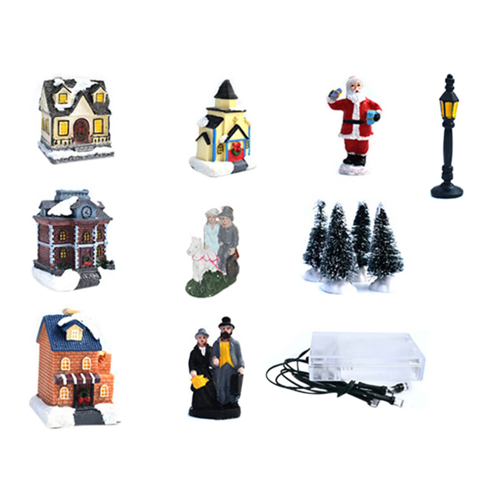 

10pcs/set Christmas Ornaments Luminous House Small Cabin Decoration Santa Claus Doll Set PAK55