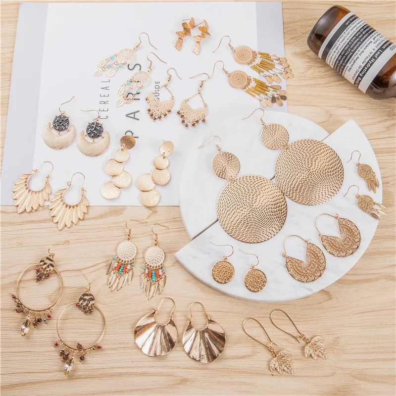 Женские серьги-подвески в этническом стиле большие золотистые Роскошные висячие